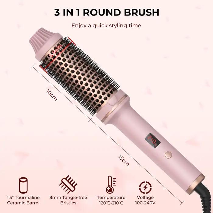 1.5 pouces fer à friser brosse en céramique brosse thermique chauffée brosse ronde cheveux électriqu