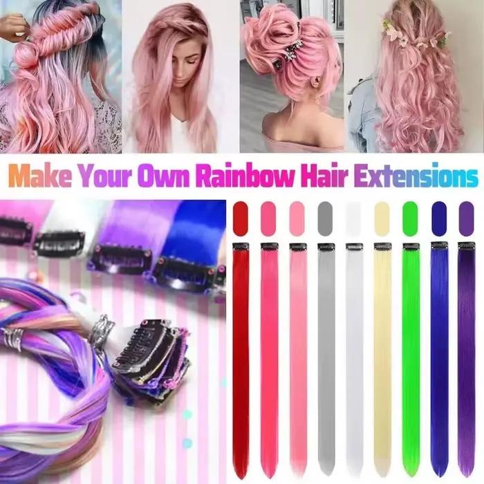 Extensions de cheveux scintillantes à trois couleurs, Extensions capillaires synthétiques arc-en-cie