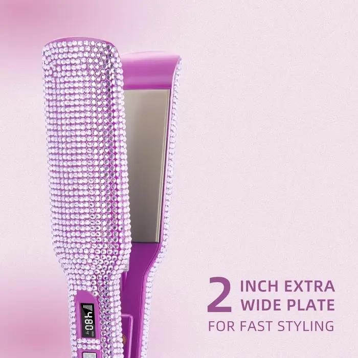Lisseur de cheveux strass 240 ° C chaleur rapide 2 pouces plaque de titane fer plat LCD affichage ou