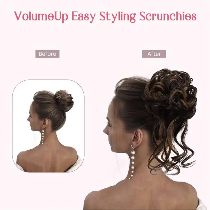 Chignon synthétique en désordre, Extension de chignons ébouriffés, bandeau élastique, pièces de chev
