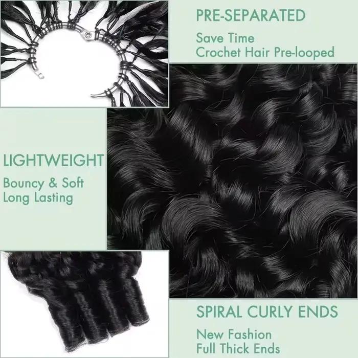 Extensions de cheveux humains bouclés birmanes au crochet, pré-séparées, 30 pouces, pour femmes
