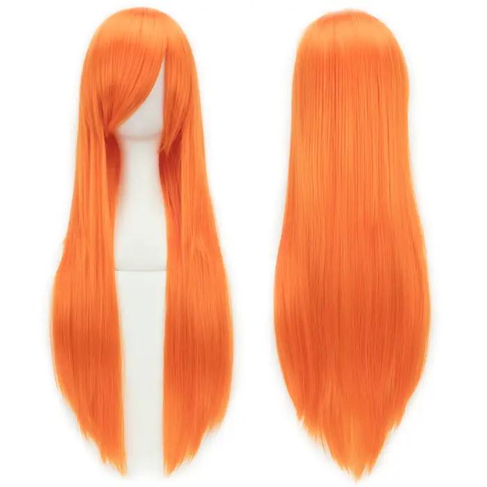 Soowee 80 cm de Long cheveux synthétiques blanc violet Cosplay perruques fête cheveux noirs perruque