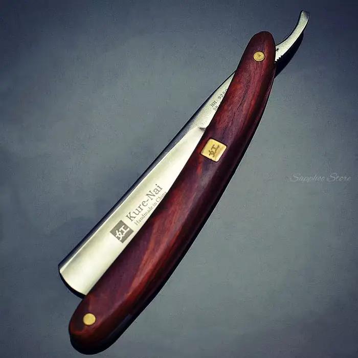 Rasoir droit en acier au carbone S45C pour salon de coiffure, manche en bois de santal, couteau de r