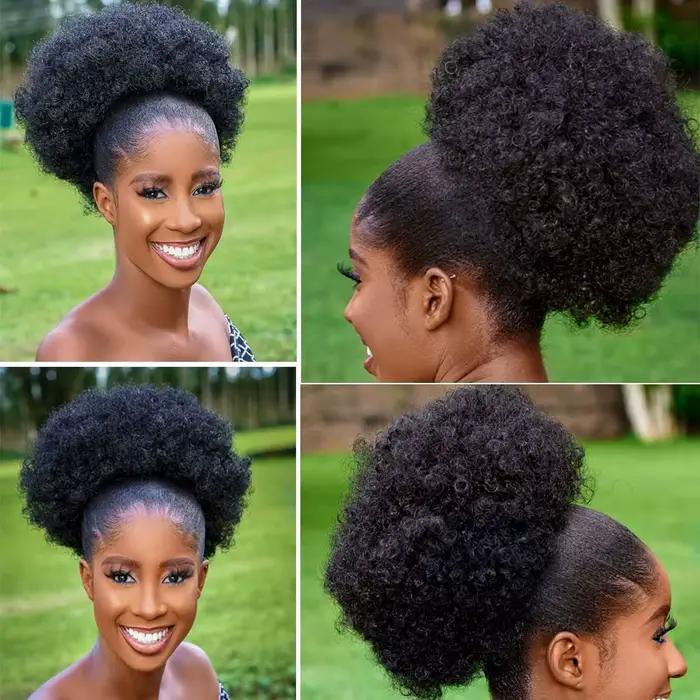 Grande queue de cheval synthétique Afro avec cordon de serrage, Extensions capillaires courtes crépu