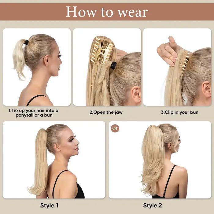 Pince à griffe synthétique en queue de cheval Extensions de cheveux postiche longue soyeuse droite f