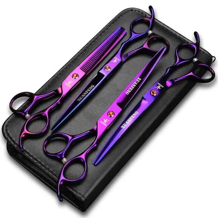 XUANFENG – ciseaux à cheveux colorés de 7 pouces, 4 pièces, ciseaux de coupe pour animaux de compagn