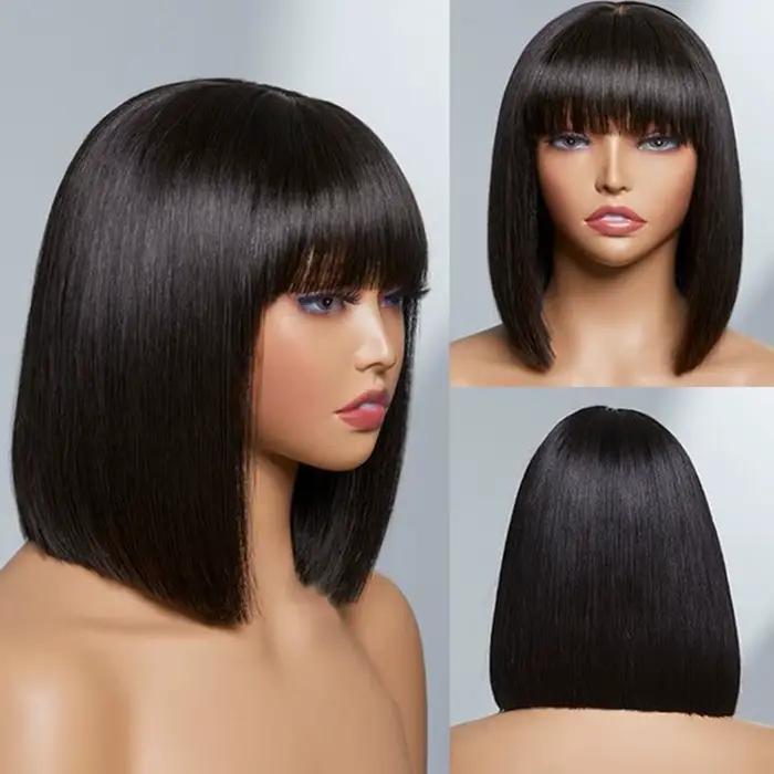 Perruques brésiliennes droites en dentelle Bob perruques de cheveux humains droites sans colle avec 