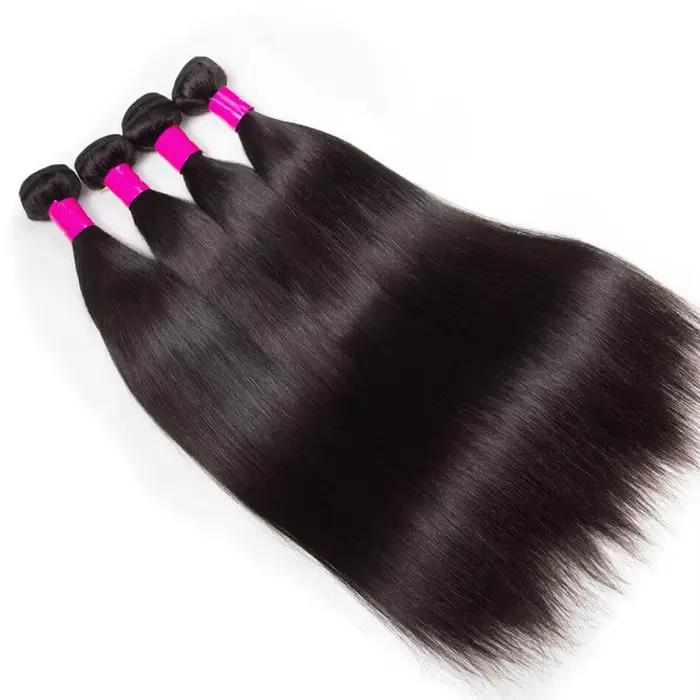 Extensions de cheveux humains Remy lisses, lots de 1/3/4 pièces, noir naturel, tissage brésilien, 14