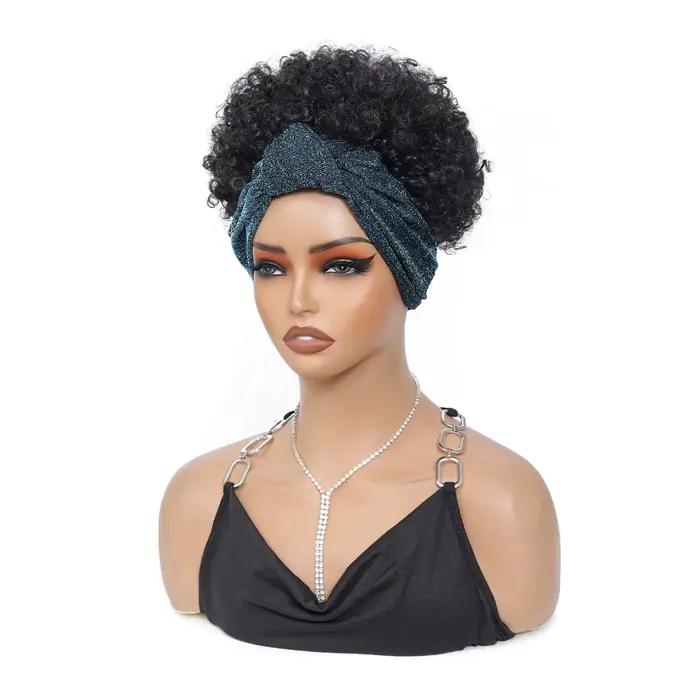 Perruques bandeau noires pour femmes, perruque afro bouclée synthétique courte avec bandeau intégré,