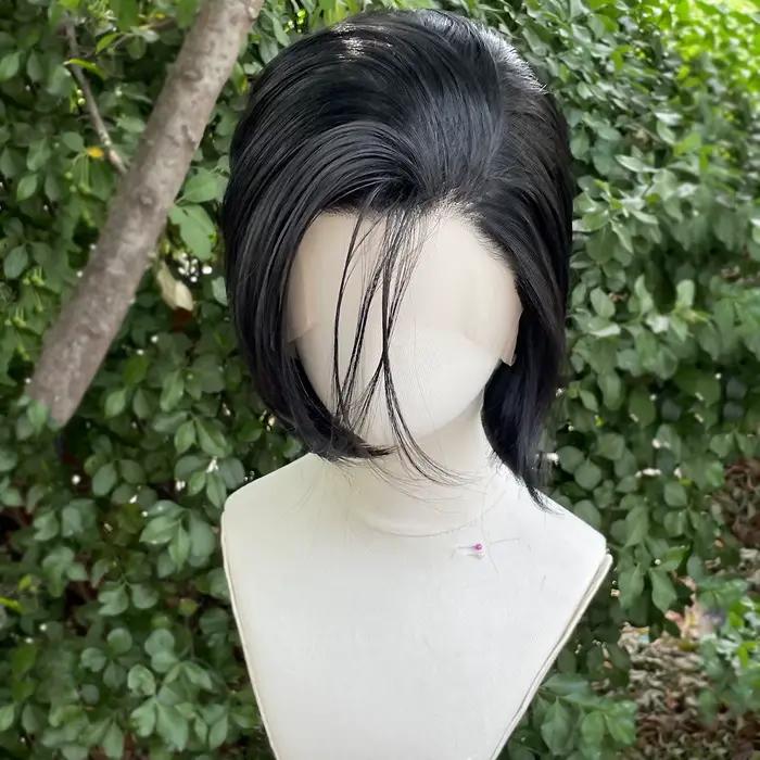 # Perruque Lace Front Wig synthétique courte noire de jais, perruque de Cosplay pour hommes et femme