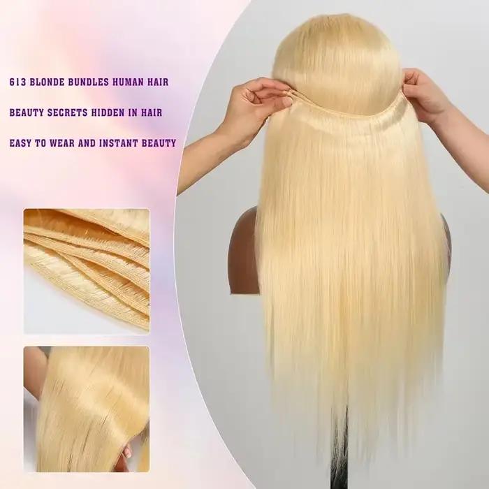 Extensions de cheveux brésiliens lisses couleur blonde 613, 1/3/4 paquets, tissage Remy en cheveux h