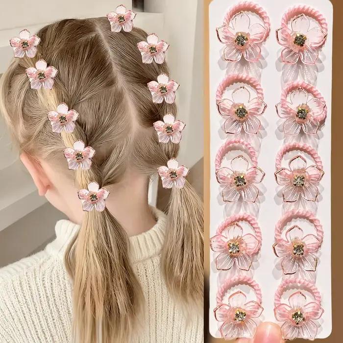 Bandes de cheveux élastiques pour filles, 10 pièces, avec strass et décorations florales, attaches d
