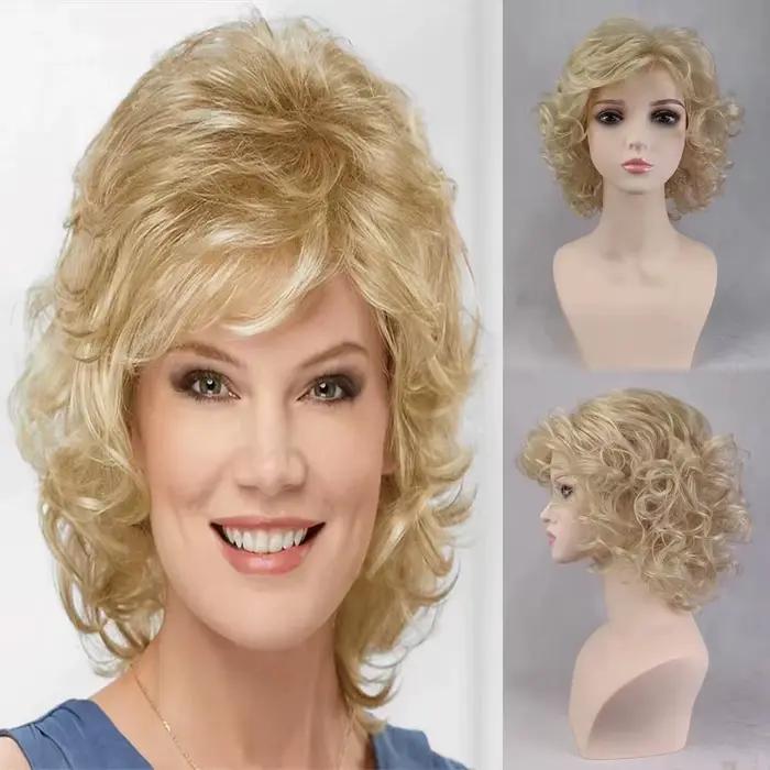 HAIRJOY – perruque synthétique courte bouclée avec frange pour femmes, longueur d'épaule, Blonde, gr