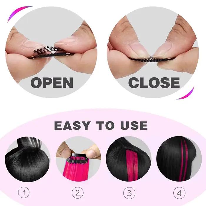 Extensions capillaires synthétiques à clips, reflets colorés de fête, 22 pouces, 6 pièces/paquet, po
