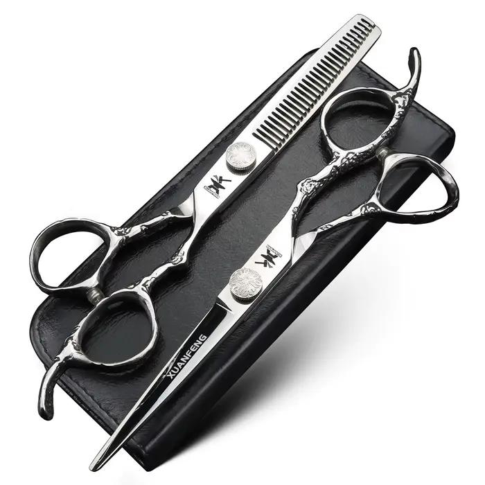 XUANFENG – ciseaux à cheveux miroir noir, 6 pouces, ciseaux de coupe et ciseaux amincissants pour ba