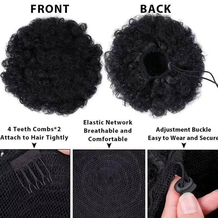 Grande queue de cheval synthétique Afro avec cordon de serrage, Extensions capillaires courtes crépu