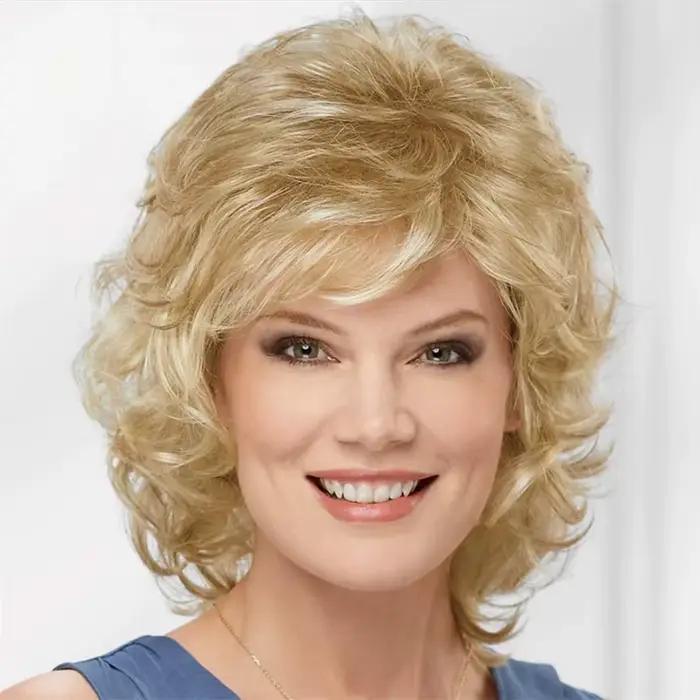 HAIRJOY – perruque synthétique courte bouclée avec frange pour femmes, longueur d'épaule, Blonde, gr
