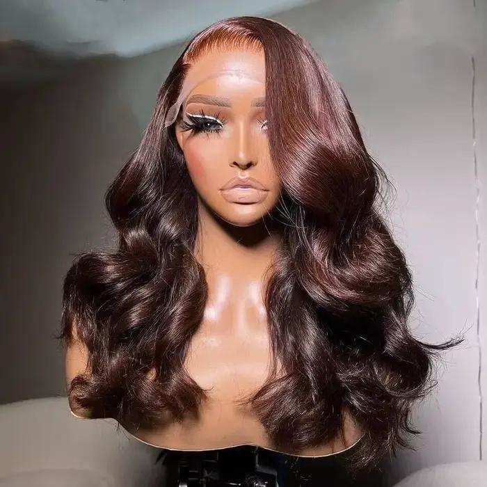 Perruque Lace Front Wig Body Wave marron chocolat, perruque Lace Frontal Wig transparente 13x6 HD, c