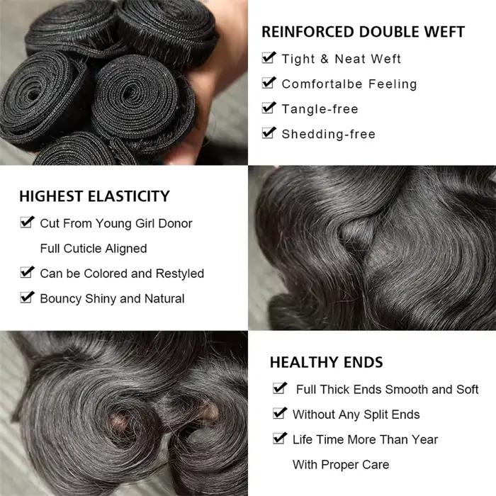 Extensions de Cheveux Humains Vierges Bruts Non Traités Remy Brésiliens Ondulés Double Drawn, 30 32 