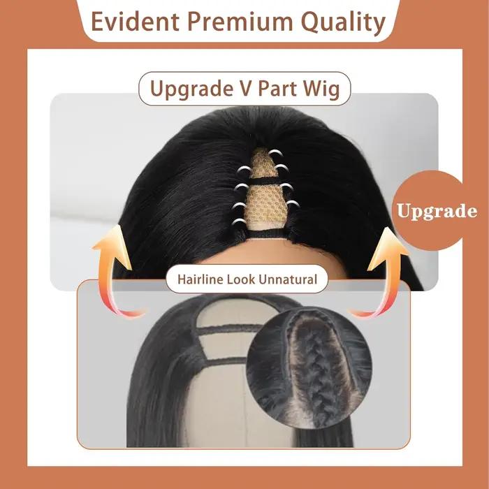 Perruque en cheveux humains à partie en V droite, améliorée, sans colle, demi-perruque à clipser ave