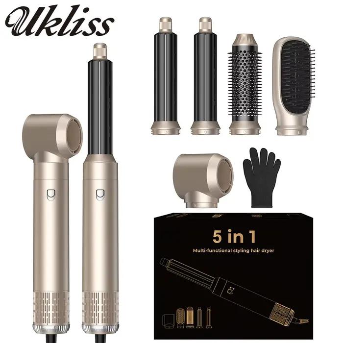 Sèche-cheveux UKLISS 5 en 1 multifonctionnel, peigne électrique à ions négatifs, peigne lissant, fer