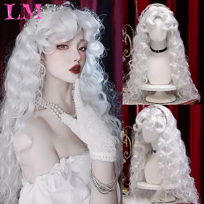 LM LM ﻿ Perruques de Cosplay synthétiques ondulées longues ombrées blanches, perruques synthétiques 