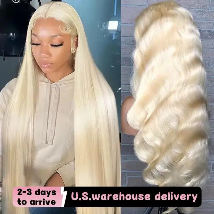Perruque en cheveux humains 613 blonde, lisse, 40 pouces, 250% de densité, pré-épilée, 13x6, vague c