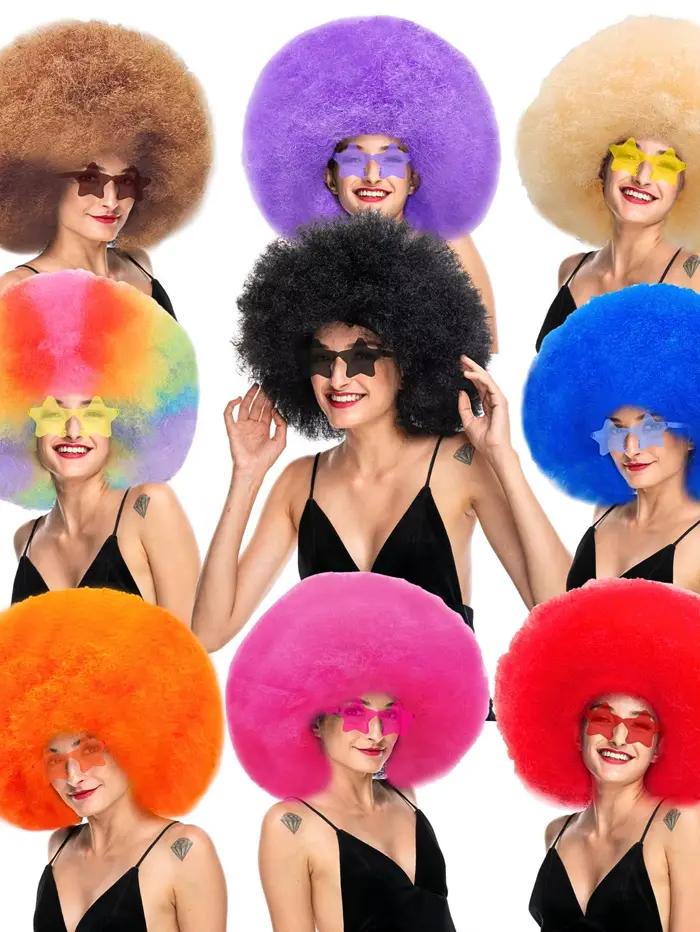 Perruque de cheveux bouclés pelucheux surdimensionnée, fibre synthétique multicolore résistante aux 