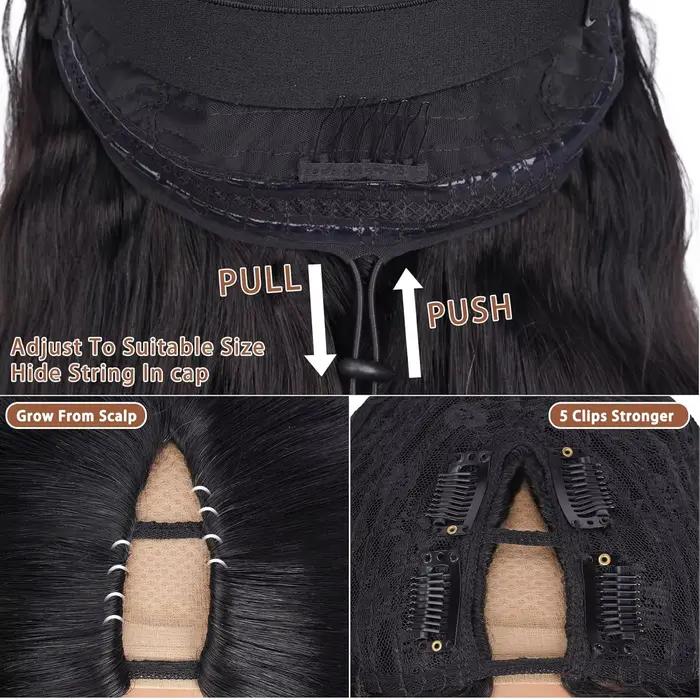 Perruque en cheveux humains à partie en V droite, améliorée, sans colle, demi-perruque à clipser ave