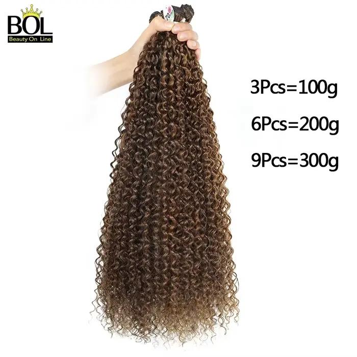 Extensions de cheveux synthétiques bouclés BOL, longs mèches bouclées Jerry, blond ombré, fausses tr