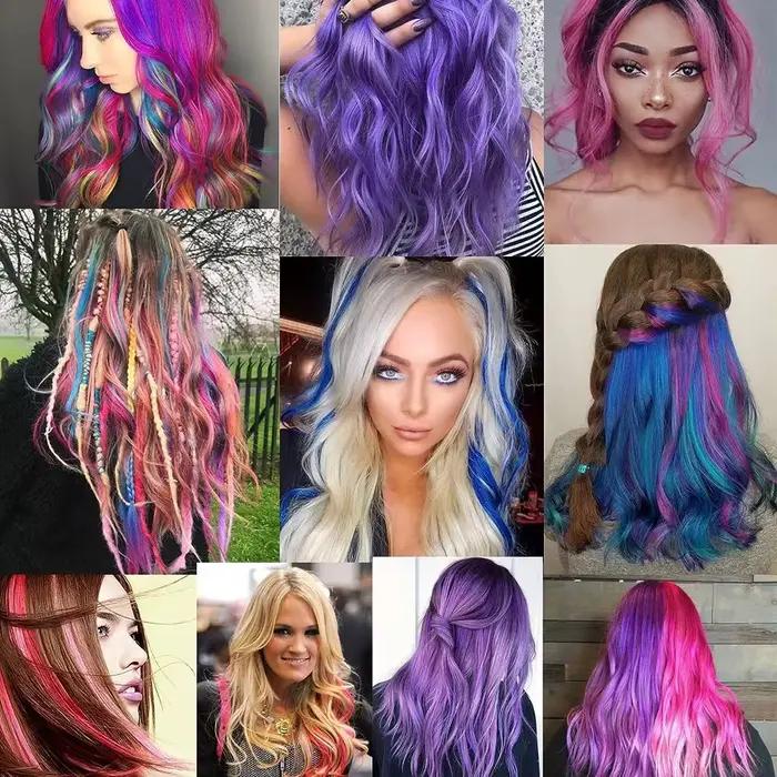Extensions capillaires synthétiques à clips, reflets colorés de fête, 22 pouces, 6 pièces/paquet, po