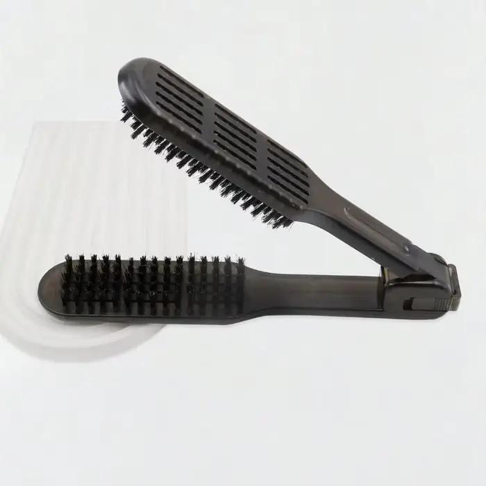 Lisseur de coiffure professionnel, brosse à cheveux, poils de sanglier, Double brosses, peigne en fo