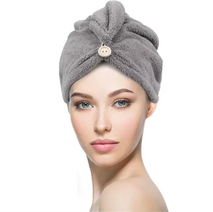 Serviette à cheveux boutonnée, en microfibre, haute absorption, pour cheveux bouclés, pour filles, à