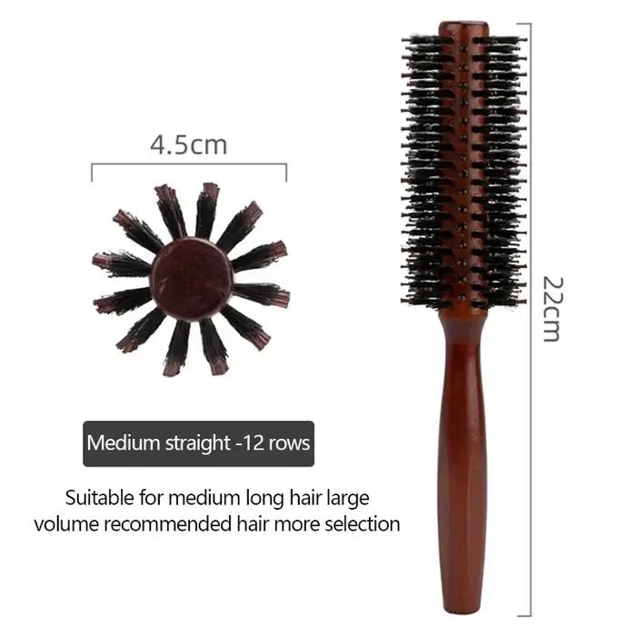 Brosse ronde à manche en bois, peigne à cheveux droit en twill, brosse à cheveux ronde à poils de sa