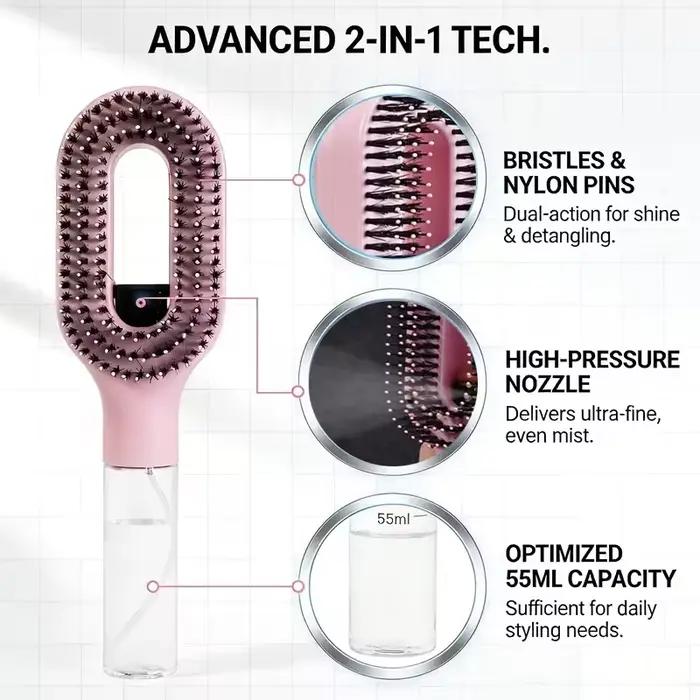 Peigne pulvérisateur 2 en 1, brosse à cheveux démêlante pour Massage du cuir chevelu, avec flacon pu
