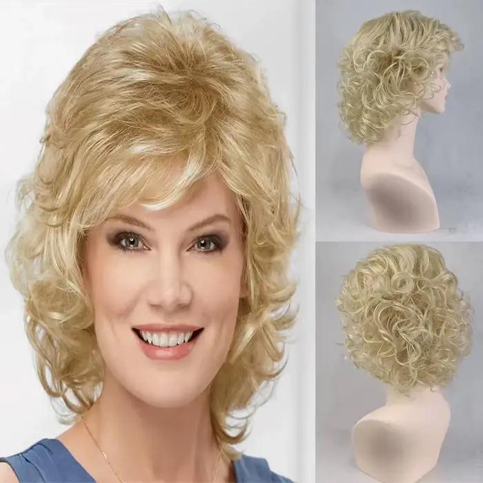 HAIRJOY – perruque synthétique courte bouclée avec frange pour femmes, longueur d'épaule, Blonde, gr