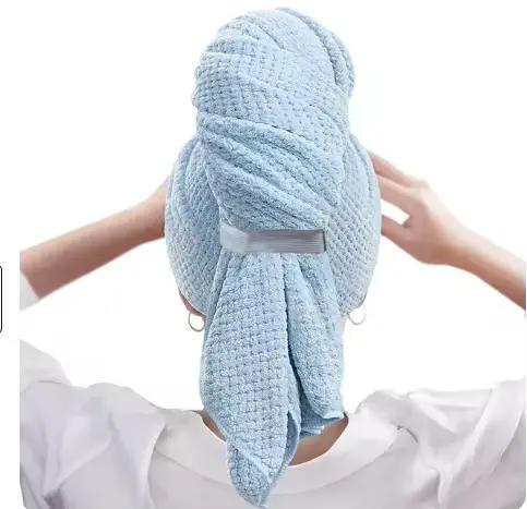 Grande serviette de séchage de cheveux absorbante à l'eau de couleur unie, serviette de cheveux en m
