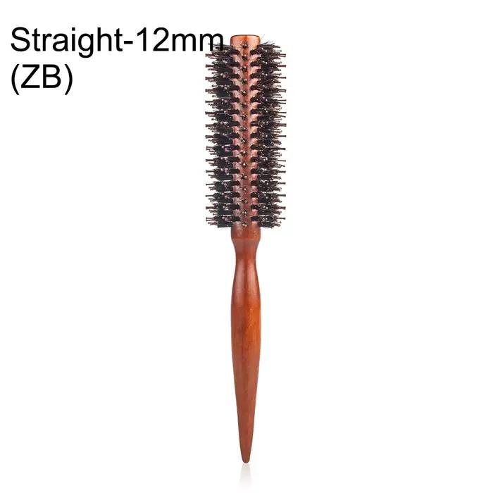 Brosse à rouler ronde avec manche en bois, 12 styles, peigne à cheveux en sergé droit, poils de sang