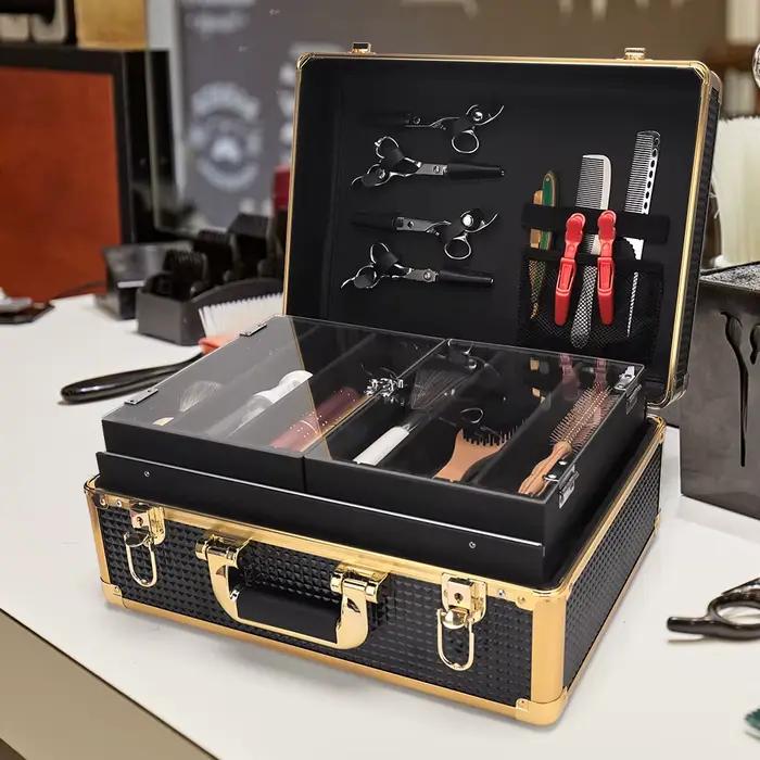 Boîte à outils de coiffure, mallette de rangement de maquillage de grande capacité, tige à friser, c