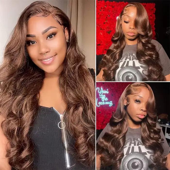 Perruque Lace Front Wig Body Wave marron chocolat, perruque Lace Frontal Wig transparente 13x6 HD, c