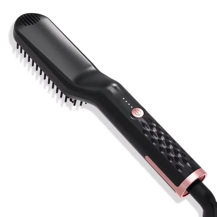 Brosse à lisser les cheveux électrique professionnelle, peigne chaud rotatif pour lisser la barbe de
