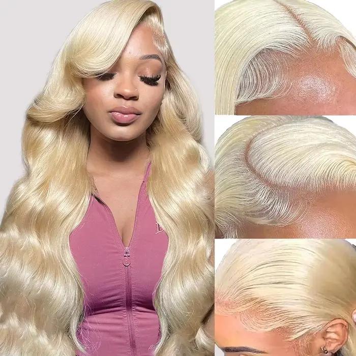 Perruque en cheveux humains 613 blonde, lisse, 40 pouces, 250% de densité, pré-épilée, 13x6, vague c