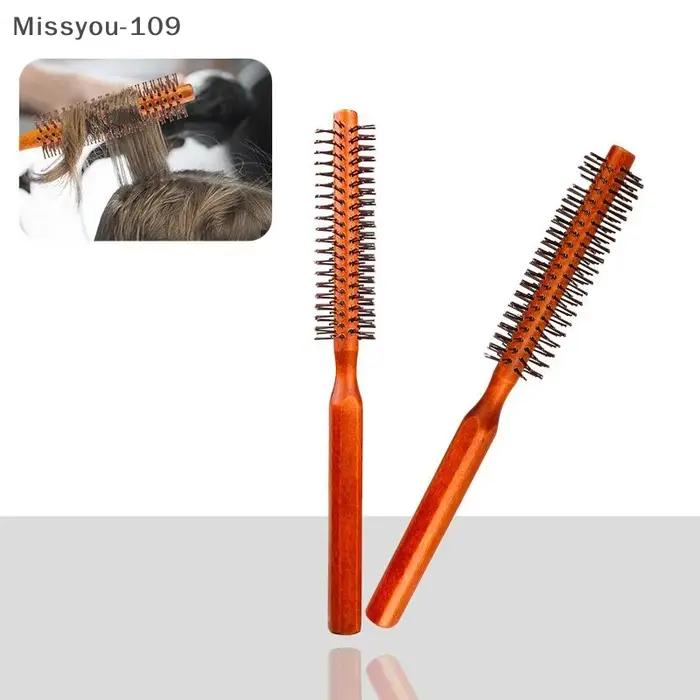 Peigne à cheveux bouclés en bois, brosse roulante en poils de sanglier naturels, baril rond, brosse 