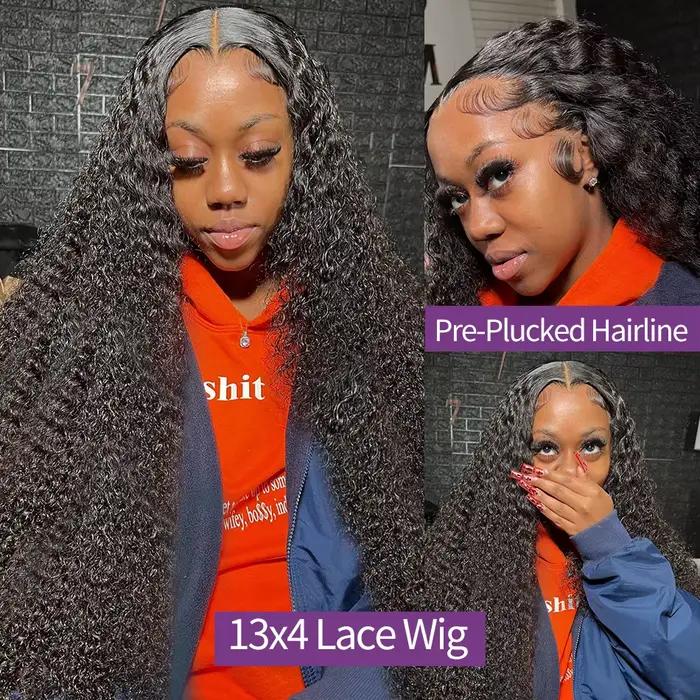 Perruque Lace Front Wig Deep Wave Brésilienne Naturelle Bouclée, Cheveux Humains, 13x4 13x6 HD, 40 4