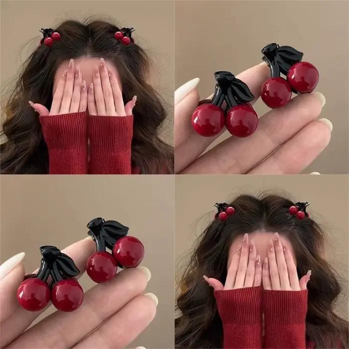 4-8 pièces de cerise de perles rouges, petites pinces à cheveux, douces, filles, cheveux cassés, Min