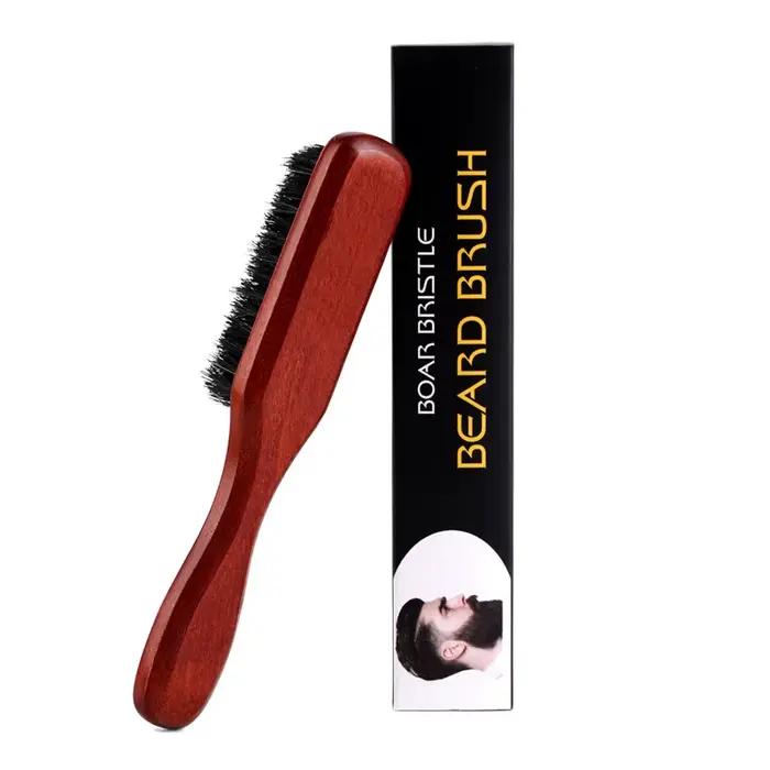Brosse de toilettage pour barbe avec manche en bois, poils de sanglier, peigne de coiffeur, renforce