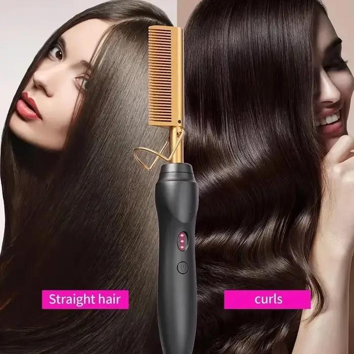 Bigoudi électrique Portable en céramique, peigne chauffant à chaud, lisseur de cheveux, outil de coi