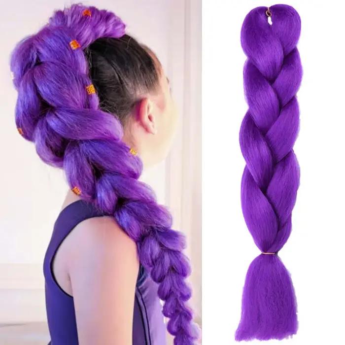 Cheveux tressés violets synthétiques 24 pouces, cheveux tressés pré-étirés pour tresses Extensions d