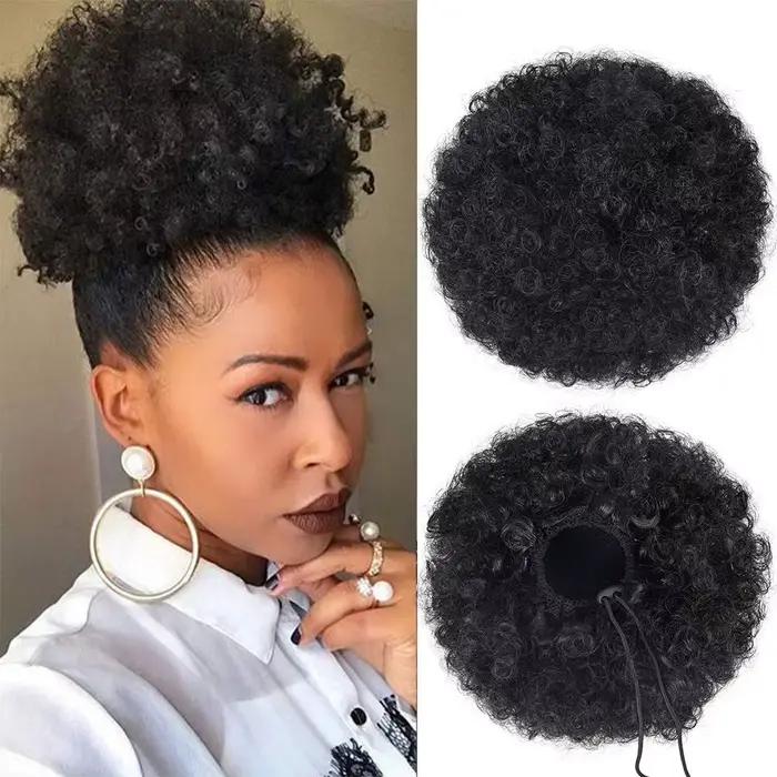 Grande queue de cheval synthétique Afro bouffante avec cordon de serrage, postiche crépue bouclée av