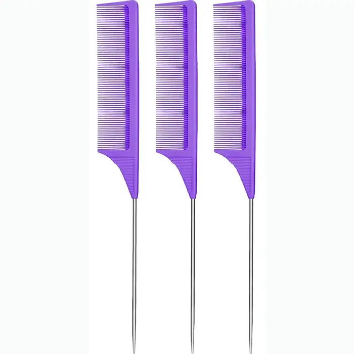 Peigne queue de cheval professionnel pointu pour salon, 3 pièces, antistatique, aiguille en acier, p